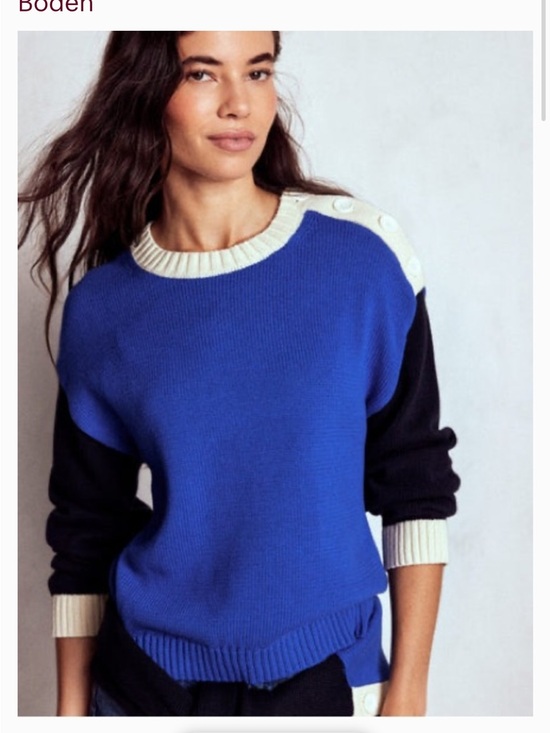 Boden Sweaters - Boden Jemma Chunky Cotton Sweater Colorblock Blue Navy Ivory Small